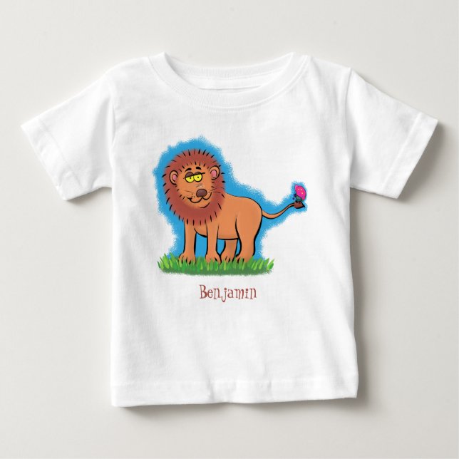 T-shirt Pour Bébé Lion joyeux avec dessin animé de papillon (Devant)