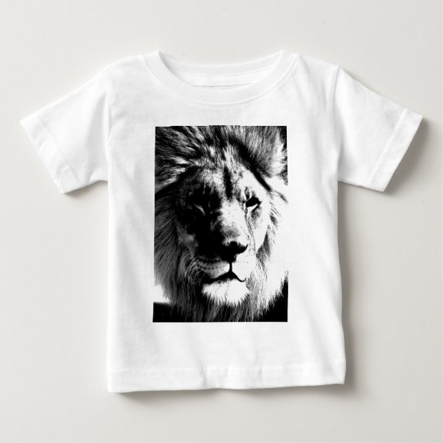 T-shirt Pour Bébé Lion Noir & Blanc (Devant)
