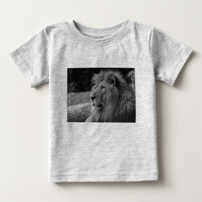 T-shirt Pour Bébé Lion noir et blanc - Animal sauvage (Devant)