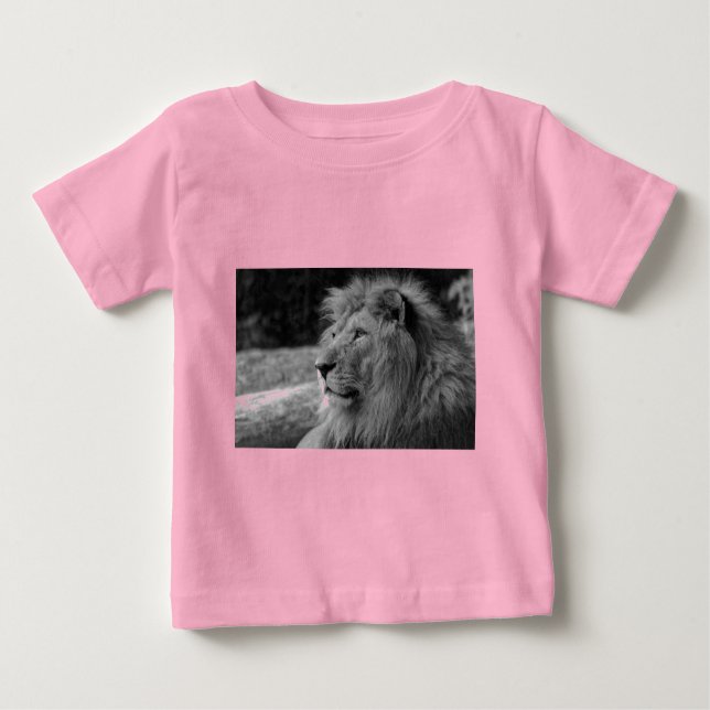 T-shirt Pour Bébé Lion noir et blanc - Animal sauvage (Devant)