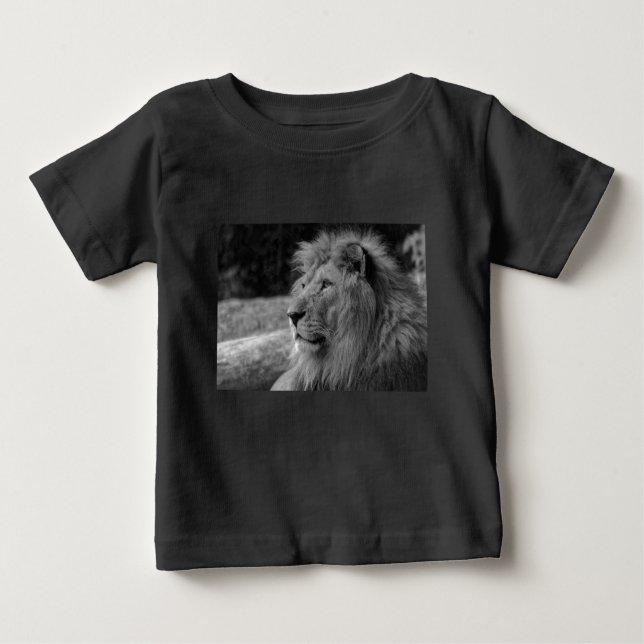 T-shirt Pour Bébé Lion noir et blanc - Animal sauvage (Devant)