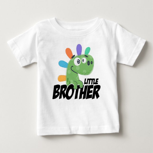 T-shirt Pour Bébé Little Brother Rainbow Dinosaur (Devant)