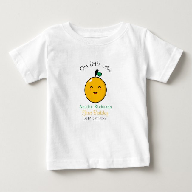 T-shirt Pour Bébé Little Cutie Orange Citrus 1er anniversaire (Devant)