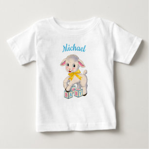 T-shirt Pour Bébé Little Lamb jaune ruban nom personnalisé