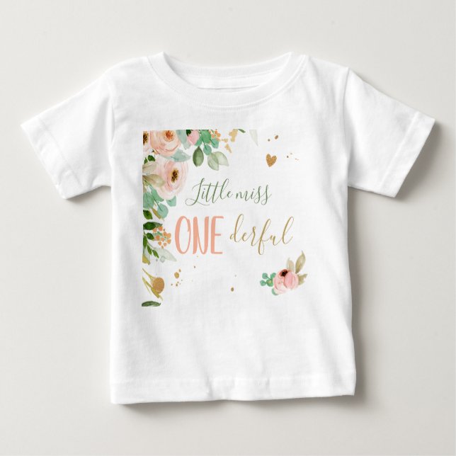 T-shirt Pour Bébé Little Miss Onederful 1er anniversaire Fleurs fill (Devant)