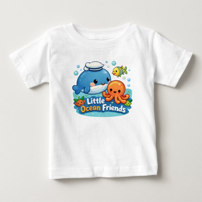 T-shirt Pour Bébé Little Ocean Friends – Cute Sea Animals Baby Shirt (Devant)