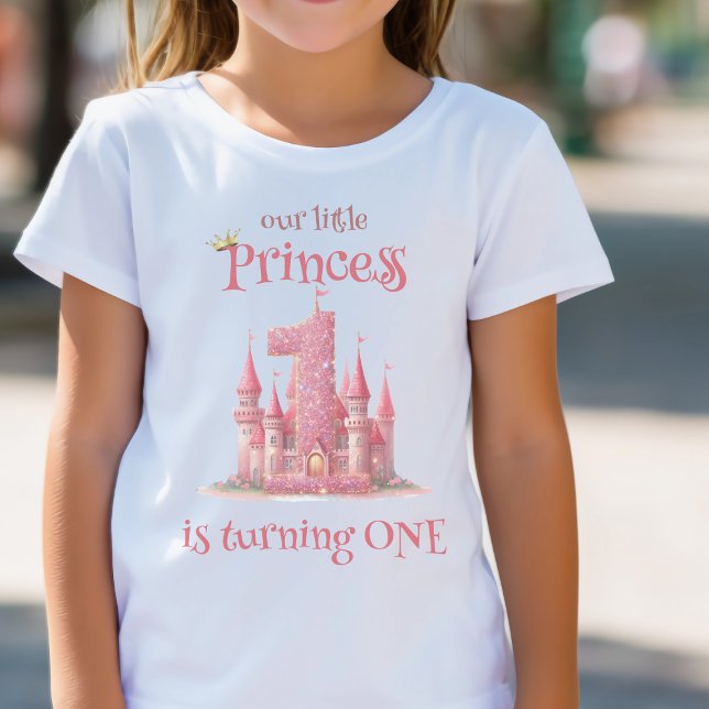 T-shirt Pour Bébé Little Princess Pink Castle 1er anniversaire (Créateur téléchargé)