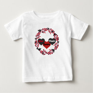 T-shirt Pour Bébé Live Love giggle Rouge, Blanc et Noir Coeur Design