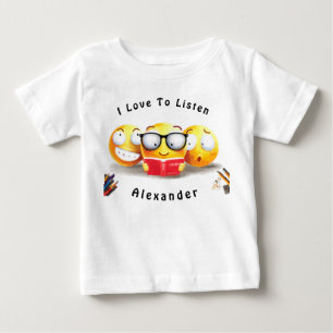 T-shirt Pour Bébé Livre de lecture mignon Emoji souriant
