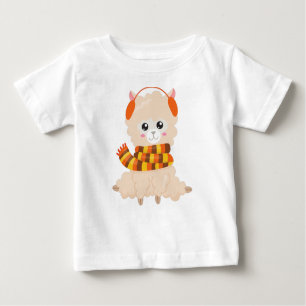 T-shirt Pour Bébé Llama D'Automne, Llama Mignonne, Llama Avec Écharp
