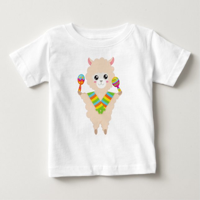 T-shirt Pour Bébé Llama mexicaine, Llama mignonne, Alpaca, Écharpe,  (Devant)