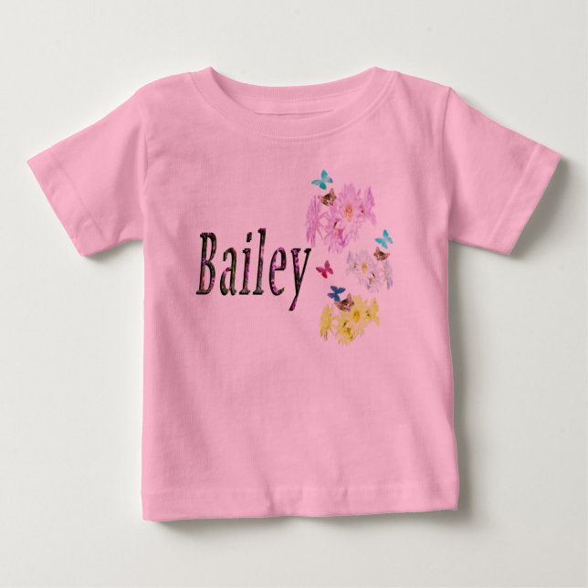 T-shirt Pour Bébé Logo de nom floral Bailey,  (Devant)