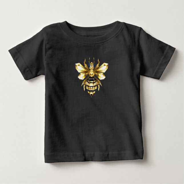 T-shirt Pour Bébé Logo Faux Gold Foil Bee Polygonal sur Noir (Devant)