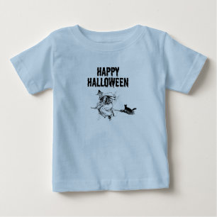 T-shirt Pour Bébé Logo personnalisé Nom, Sorcière volante et Chat