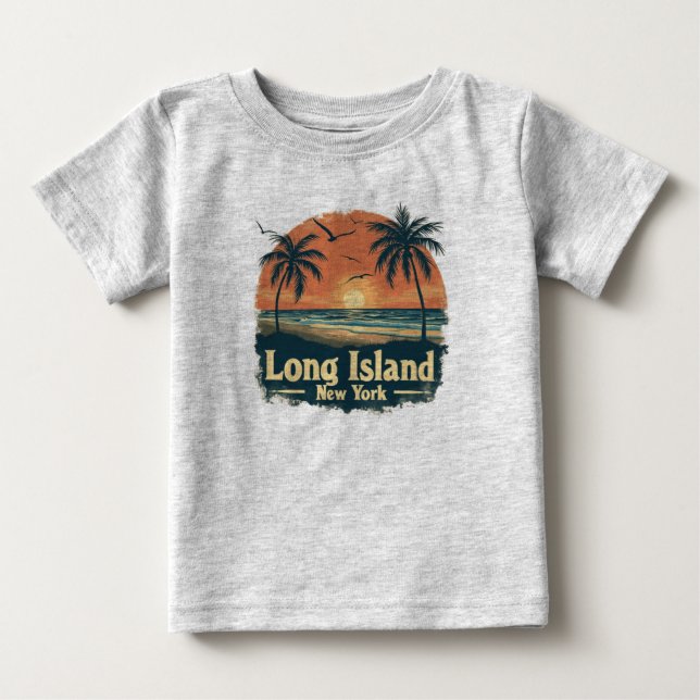 T-shirt Pour Bébé Long Island New York Retro Beach Vibes (Devant)