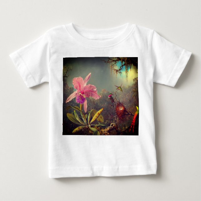 T-shirt Pour Bébé L'orchidée de Cattleya et trois colibris Heade (Devant)
