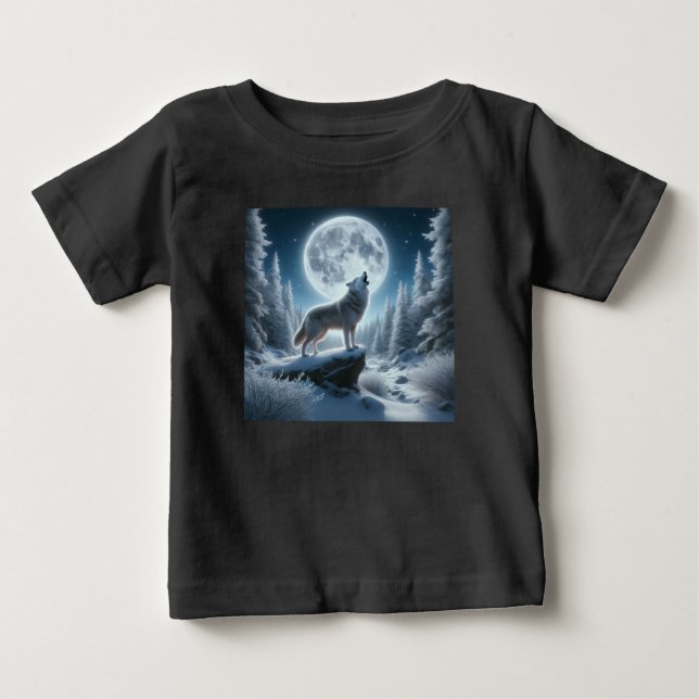 T-shirt Pour Bébé Loup hurlant en hiver (Devant)