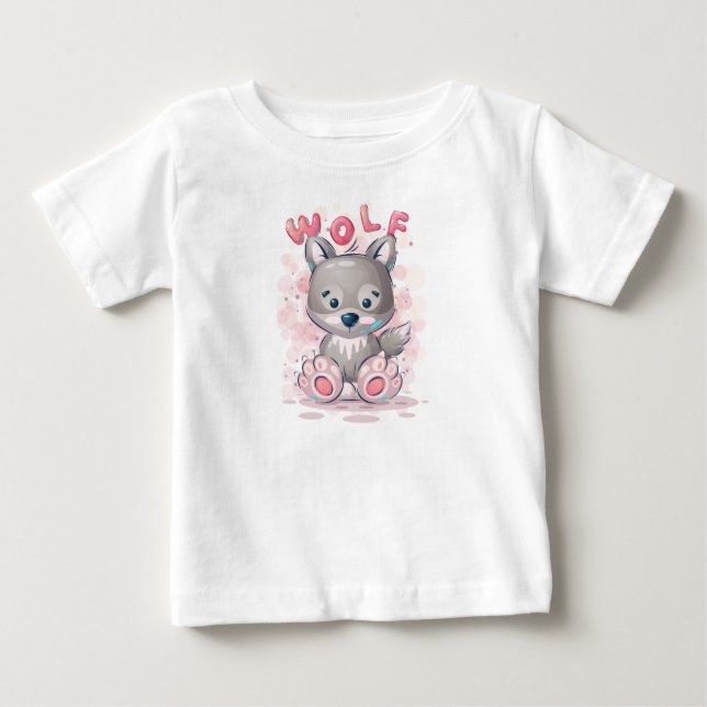 T-shirt Pour Bébé Loup mignon dessin animé  (Devant)