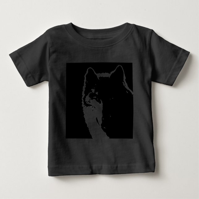 T-shirt Pour Bébé Loup noir et blanc (Devant)