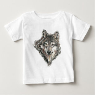 T-shirt Pour Bébé Loups de nature animale de loup gris d'aquarelle
