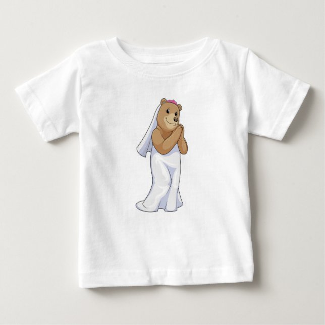 T-shirt Pour Bébé L'ours en mariée avec le voile (Devant)