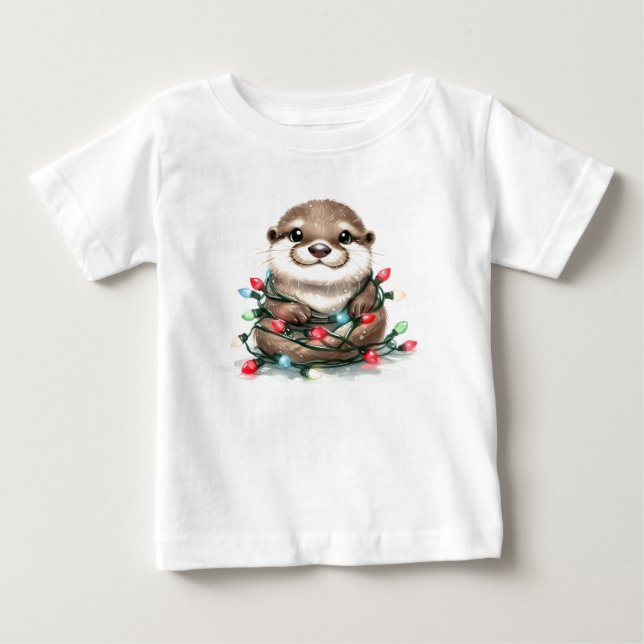 T-shirt Pour Bébé Loutre de Noël (Devant)