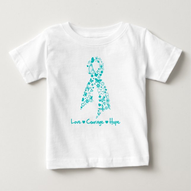 T-shirt Pour Bébé Love Courage Hope Papillon - Cancer de l'ovaire (Devant)
