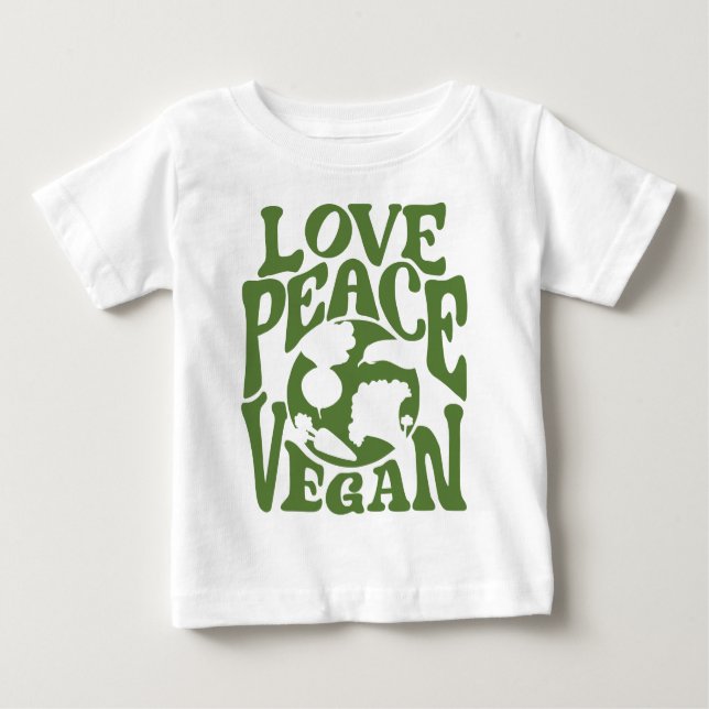 T-shirt Pour Bébé Love Peace Vegan Slogan Végétarien Drôle (Devant)