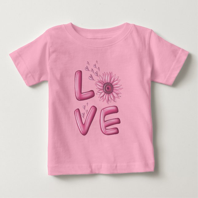 T-shirt Pour Bébé Love Tournesol Rose (Devant)