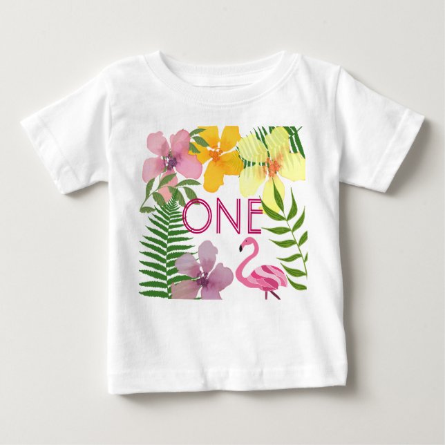 T-shirt Pour Bébé Luau Flamant rose 1er anniversaire fille (Devant)