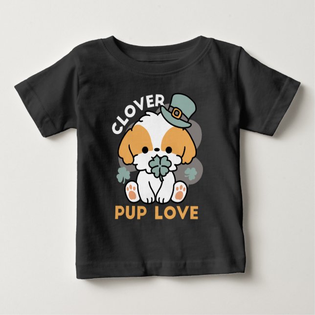T-shirt Pour Bébé Lucky Pup with Clover - St. Patrick's Day Cadeau (Devant)
