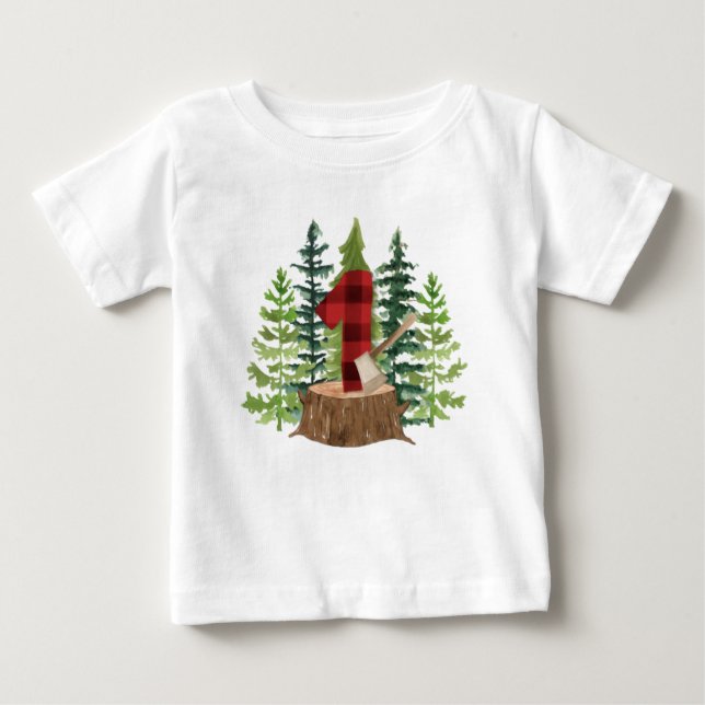 T-shirt Pour Bébé Lumberjack 1er anniversaire Buffalo Plaid (Devant)