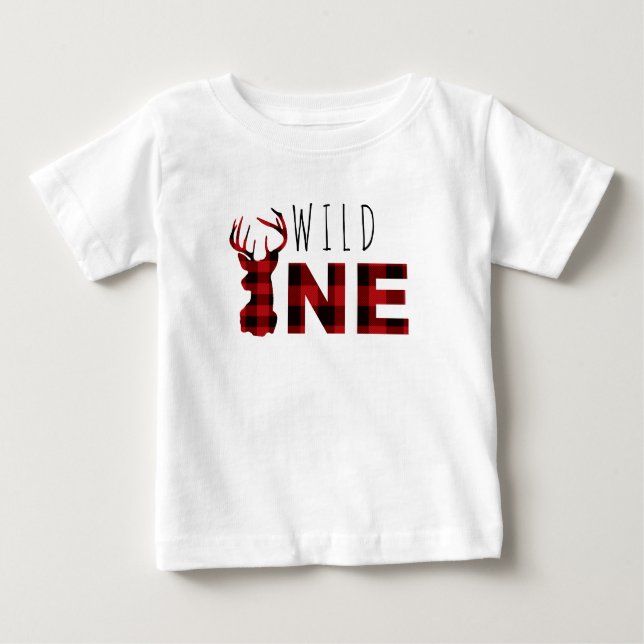 T-shirt Pour Bébé Lumberjack Plaid Wild One | Premier anniversaire (Devant)