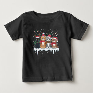 T-shirt Pour Bébé Lumière de Noël de chat Renne Père Noël Amateur de