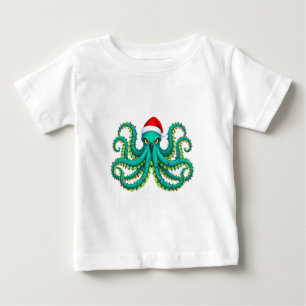 T-shirt Pour Bébé Lumières de Noël de Pieuvre Brillante pour l'Océan