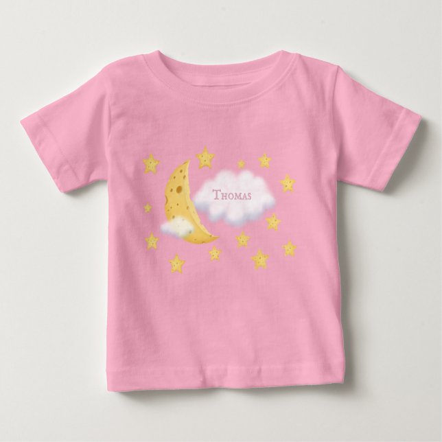 T-shirt Pour Bébé Lune Cheesy & Étoiles Fluffy Personnalisé Cloud Cu (Devant)