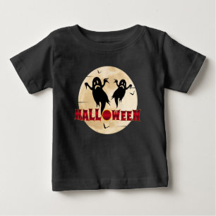 T-shirt Pour Bébé Lune d'Halloween Silhouette Fantômes Chauves-souri