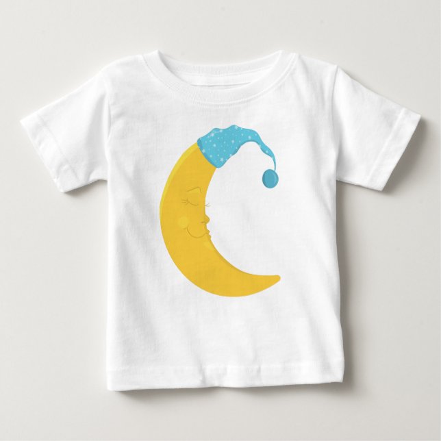 T-shirt Pour Bébé Lune Dormir, Lune Jaune, Lune Mignonne, Veste (Devant)