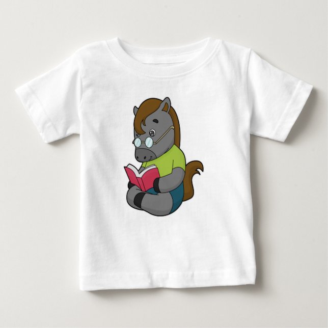 T-shirt Pour Bébé Lunettes de livre de nerd de cheval (Devant)