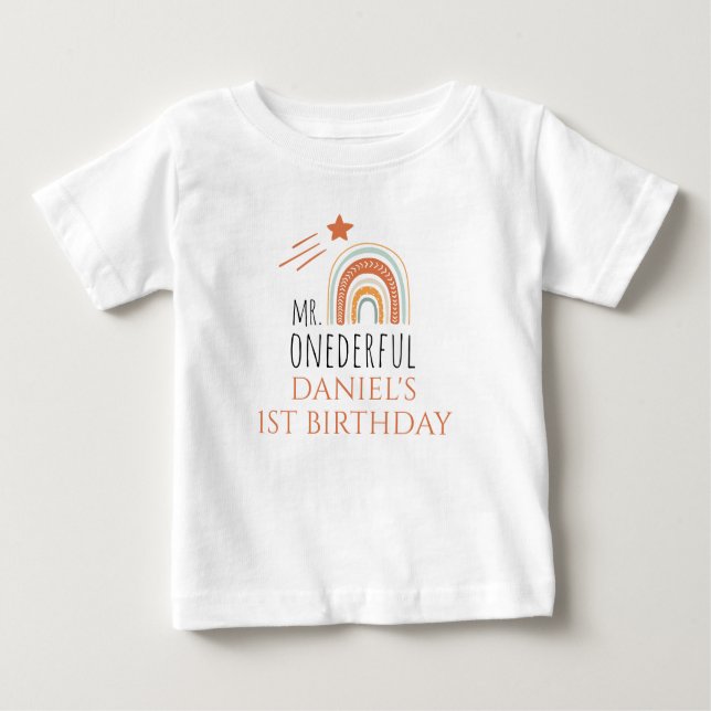 T-shirt Pour Bébé M. Onederful Boho Arc-en-ciel Premier anniversaire (Devant)