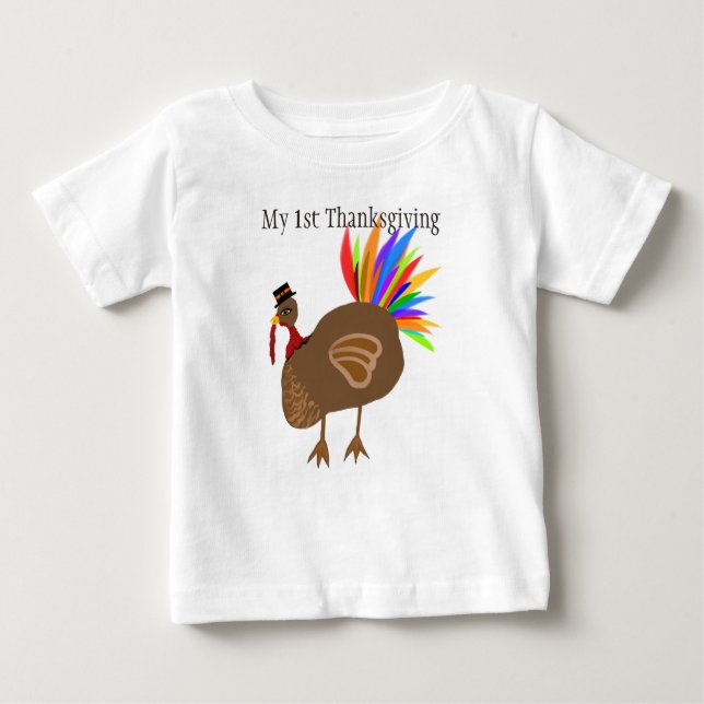 T-shirt Pour Bébé Ma 1ère Turquie Thanksgiving Ressent un Casquette  (Devant)