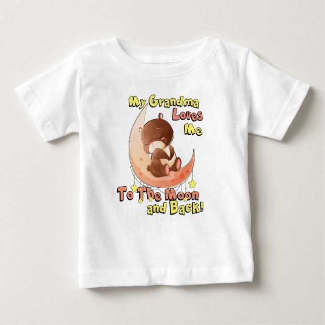 T-shirt Pour Bébé Ma grand-maman m'aime à la lune et au dos (Devant)