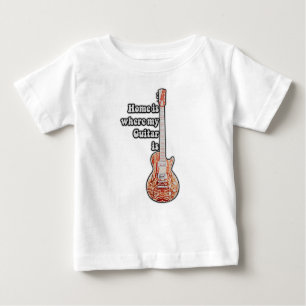 T-shirt Pour Bébé Ma guitare est chez moi. Guitare brune vintage