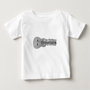 T-shirt Pour Bébé Ma guitare est ma thérapie. dos et guitare blanche
