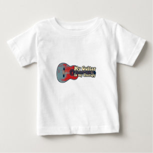 T-shirt Pour Bébé Ma guitare est ma thérapie. vintage rouge et bleu