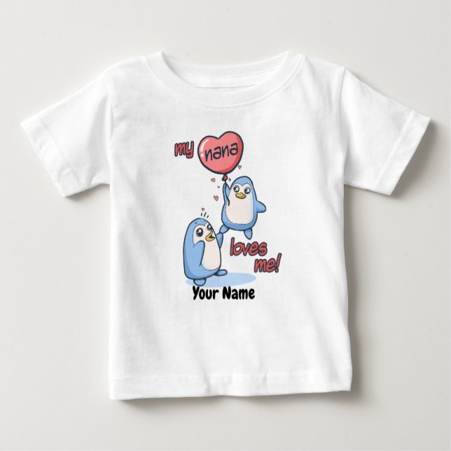 T-shirt Pour Bébé Ma Nana M'Aime Les Pingouins (Devant)