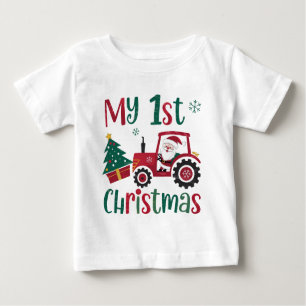 T-shirt Pour Bébé Ma première ferme de tracteurs Père Noël mignonne
