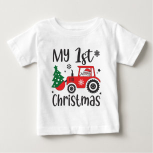 T-shirt Pour Bébé Ma première ferme de tracteurs Père Noël mignonne 