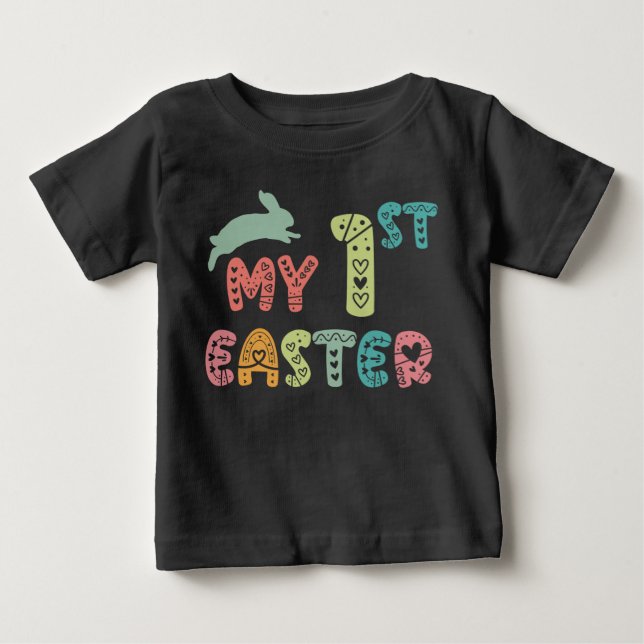 T-shirt Pour Bébé Ma première Pâques | 1er lapin mignon de Pâques po (Devant)