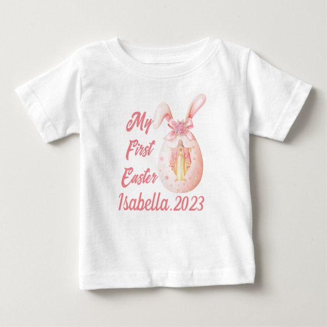 T-shirt Pour Bébé Ma première religieuse de Pâques Jésus Lapin Oeufs (Devant)